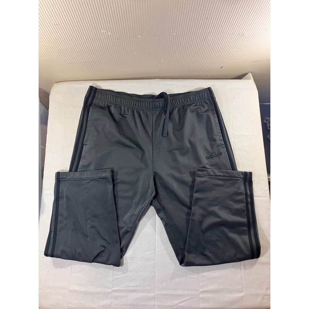 Adidas Mens Track Pants Joggers Gray Polyester Elastic Waist Drawstring Size 2XL